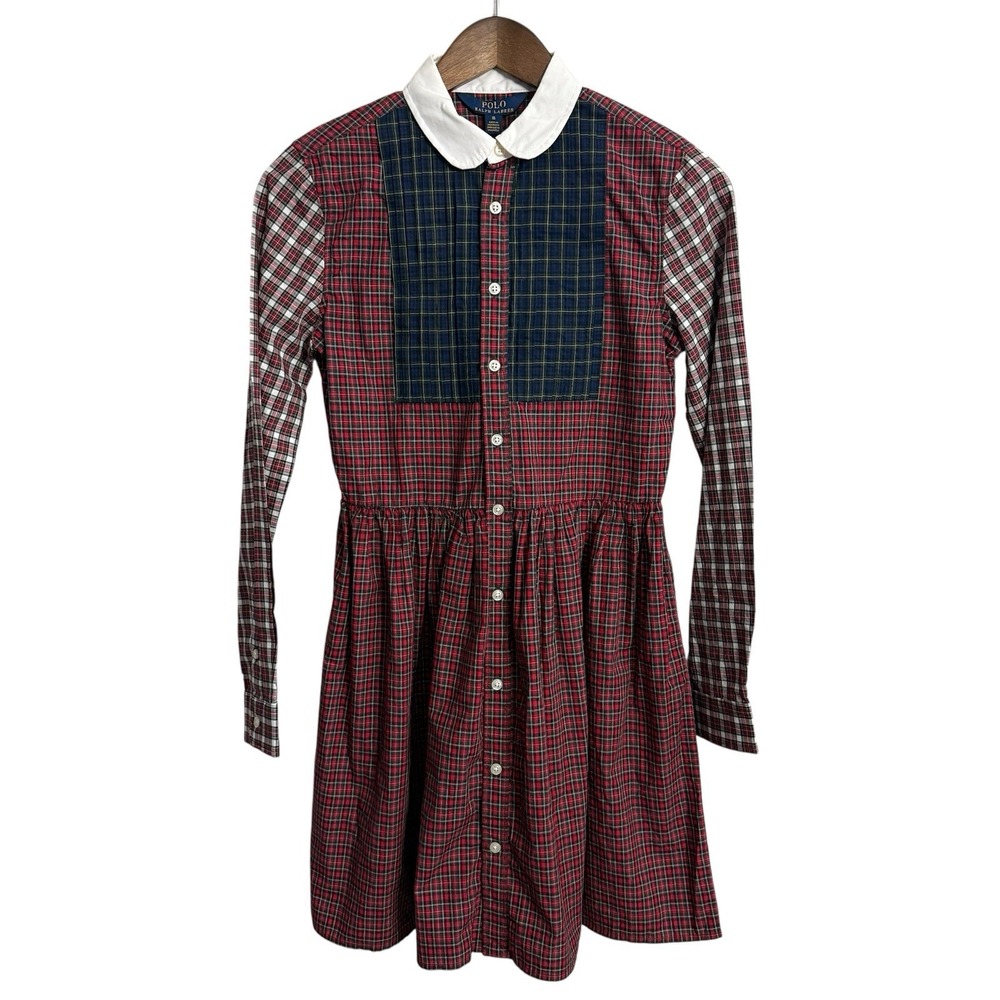 NEW Polo Ralph Lauren shirt dress kids‎ 16 plaid long sleeve patchwork Peter Pan